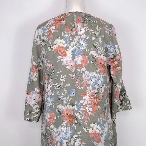 J. Jill Love Linen Caraway Fresh Bloom Ruffle Hem Dress. Size Medium Petite. - Picture 9 of 15